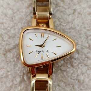 Agnes b. 1N00-0KF0 Triangle Case Gold Vintage Watch Seiko Movement 27mm Ladies